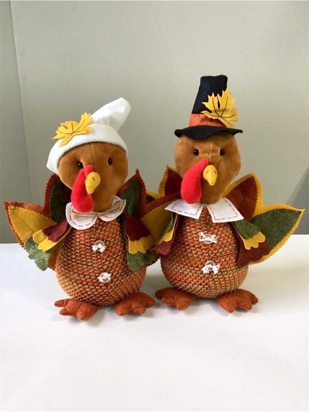 Mr and Mrs Turkey Stuffed Plush Thanksgiving Decorations Table Shelf Sitters